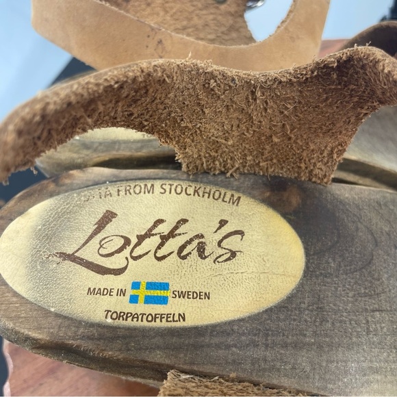 Lotta From Stockholm Peep Toe Clogs tan leather Sz 40 US 9 ankle strap - Picture 7 of 9